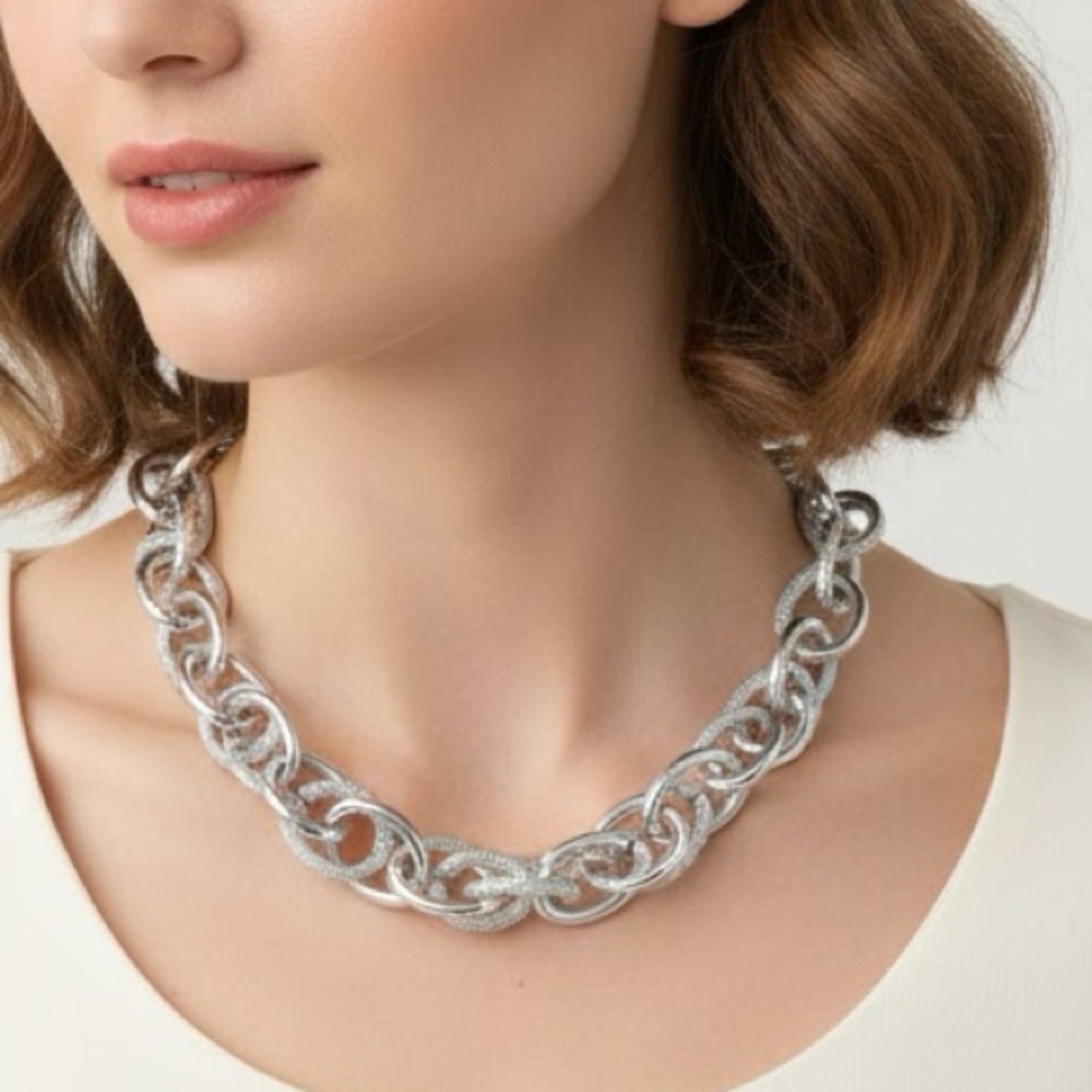 Chunky Silver Chain Statement Necklace Adjustable 16"-18" womens jewelry